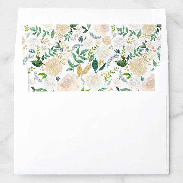 Gold Greenery Watercolor Chic Foliage Floral Envelope Liner