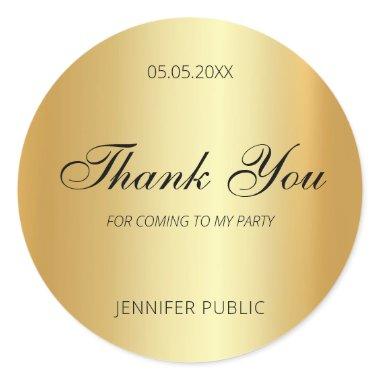 Gold Handwritten Script Template Thank You Glamour Classic Round Sticker