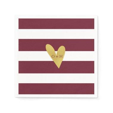 Gold Heart Burgundy Marsala Wedding Paper Napkin