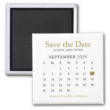 Gold Heart Calendar Wedding Save the Date Magnet