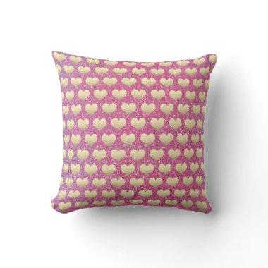 Gold Heart Patterns Valentine's Day Pink Glitter Outdoor Pillow