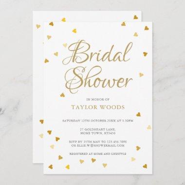Gold hearts confetti bridal shower Invitations