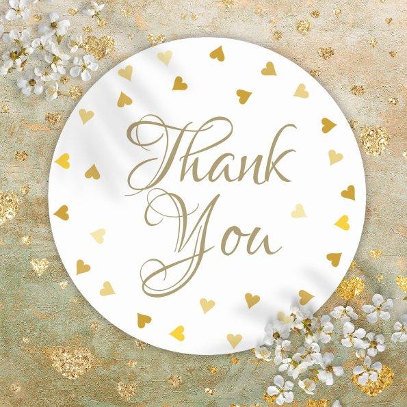 Gold Hearts Confetti Elegant Script Thank You Classic Round Sticker