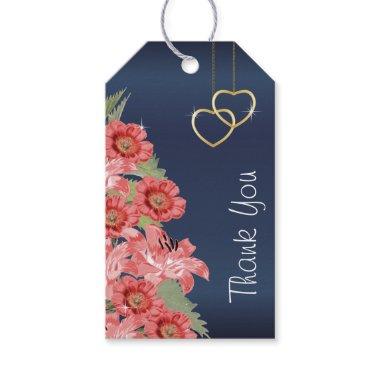 Gold Hearts on Coral & Navy Satin Gift Tags