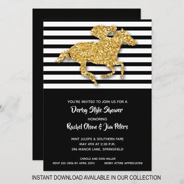 Gold Horse Stripes Derby Bridal Shower Invitations
