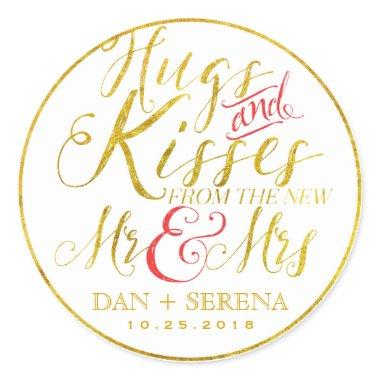 Gold Hugs Kisses from New Mr Mrs Wedding Sticker