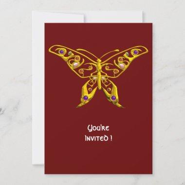 GOLD HYPER BUTTERFLY JEWEL WITH GEMSTONES Red Invitations