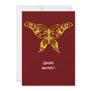 GOLD HYPER BUTTERFLY JEWEL WITH GEMSTONES Red Invitations