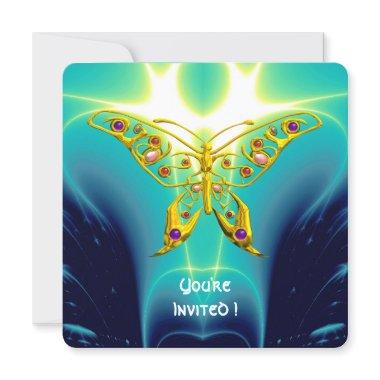 GOLD HYPER BUTTERFLY,Turquoise Blue Fractal Waves