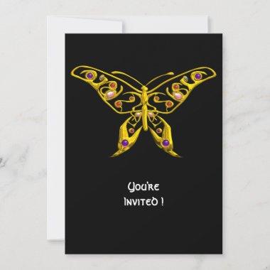 GOLD HYPER BUTTERFLY WITH GEMSTONES Black Invitations