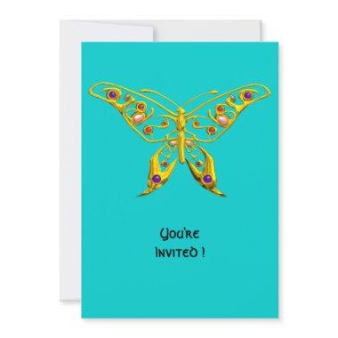 GOLD HYPER BUTTERFLY WITH GEMSTONES,Turquoise Blue