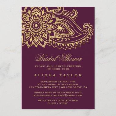 Gold Indian Paisley Bridal Shower Invitations