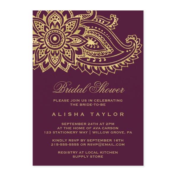 Gold Indian Paisley Bridal Shower Invitations