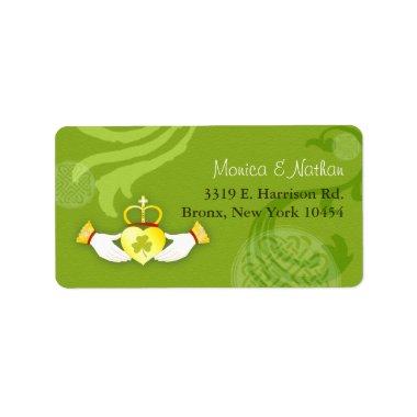 Gold Irish Claddagh Heart Green Wedding Address Label