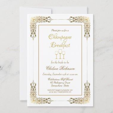 Gold Lace Champagne Breakfast Bridal Shower Invitations