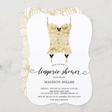 Gold Lace Corset Bridal Lingerie Shower Invitations