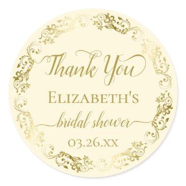 Gold Lace on Ivory Cream Bridal Shower Thank You Classic Round Sticker