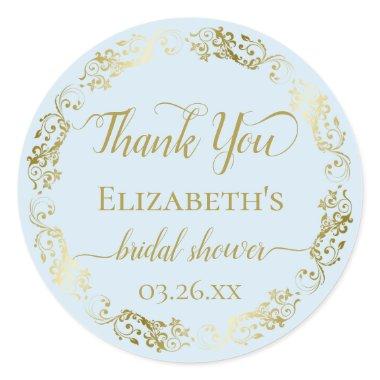 Gold Lace on Powder Blue  Thank You Classic Round Sticker