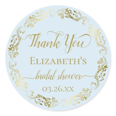 Gold Lace on Powder Blue Bridal Shower Thank You Classic Round Sticker