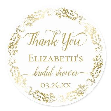 Gold Lace on White Elegant  Thank You Classic Round Sticker