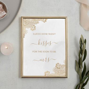 Gold Lace Ornate Cream How Many Kisses Bridal Game Poster