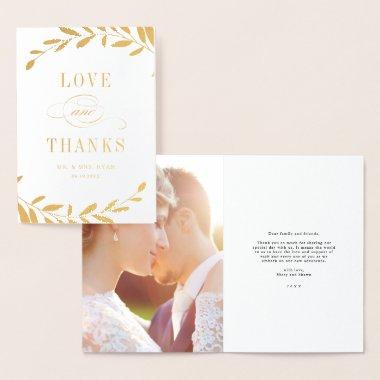 Gold Laurel Branches Photo Wedding Thank You Foil Invitations