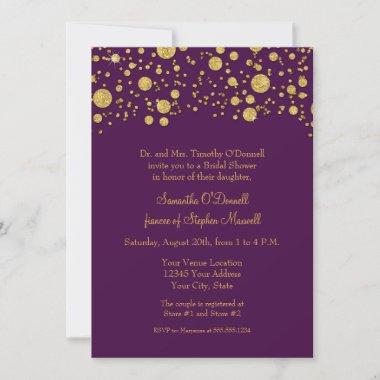 Gold Leaf Glitter Confetti Dots Bridal Shower Invitations