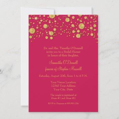 Gold Leaf Glitter Confetti Dots Bridal Shower Invitations