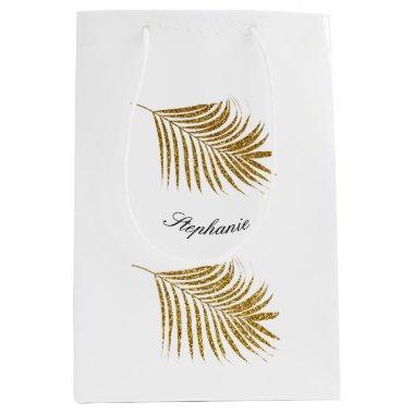 Gold Leaf Pattern Birthday Holiday Custom Name Medium Gift Bag
