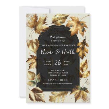 Gold Leaves Almond Beige & Black Fall Engagement