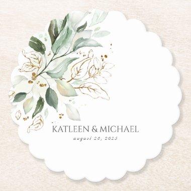 Gold Leaves Greenery Boho Summer Paper Coaster