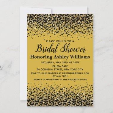 Gold Leopard Black Chic Animal Print Bridal Shower Invitations