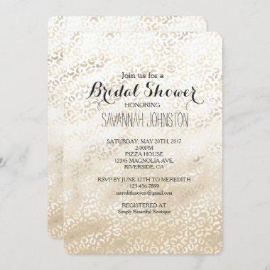 Gold Leopard Print Khaki Cream Beige bridal shower Invitations