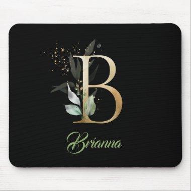 Gold Letter B monogram greenery eucalyptus foliage Mouse Pad