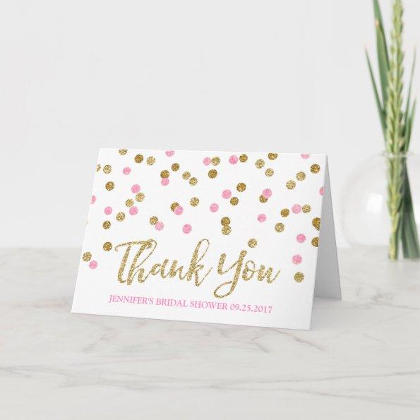 Gold Light Pink Confetti Bridal Shower Thank You