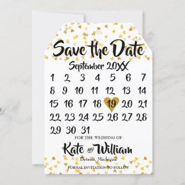 Gold Love Heart Calendar Save the Date