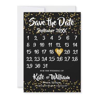 Gold Love Heart Calendar Save the Date