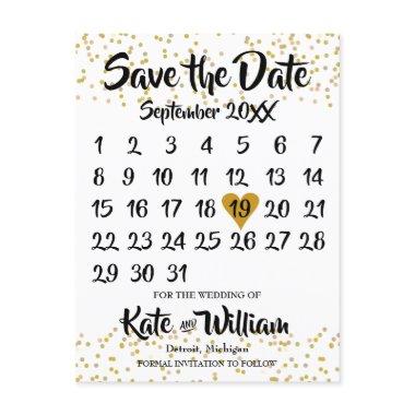 Gold Love Heart Calendar Save the Date Announcement Post