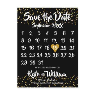 Gold Love Heart Calendar Save the Date Announcement Post