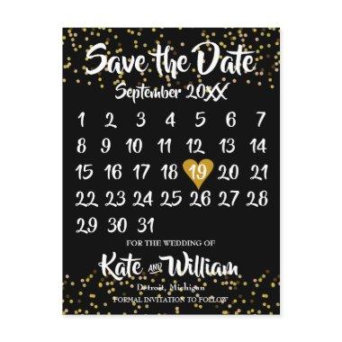 Gold Love Heart Calendar Save the Date Announcement PostInvitations