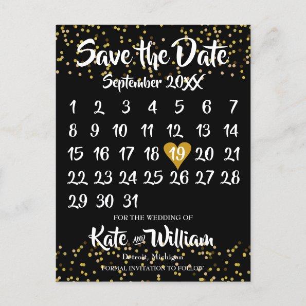 Gold Love Heart Calendar Save the Date Announcement PostInvitations