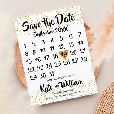 Gold Love Heart Calendar Save the Date Announcement Post
