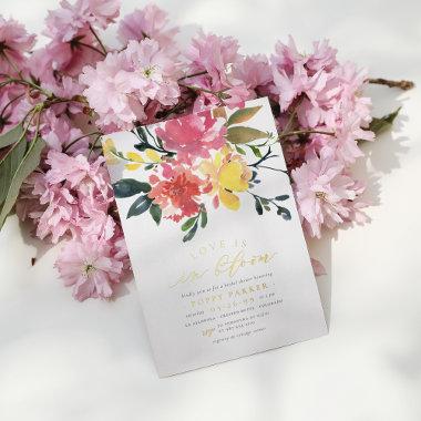 Gold Love In Bloom Spring Floral Bridal Shower Foil Invitations