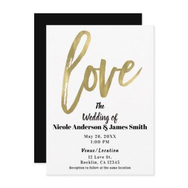 Gold LOVE Modern Brush Script Wedding Invitations