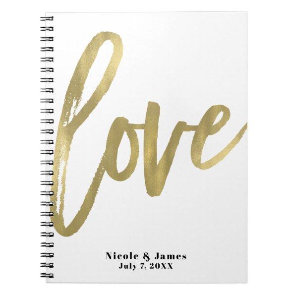 Gold LOVE Modern Brush Script Wedding Planning Notebook