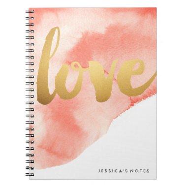 Gold Love Watercolor Personalized Notebook Coral