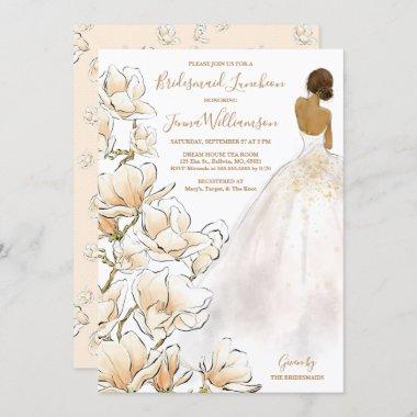 Gold Magnolia Bridesmaid Luncheon Invitations