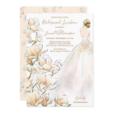 Gold Magnolia Bridesmaid Luncheon Invitations