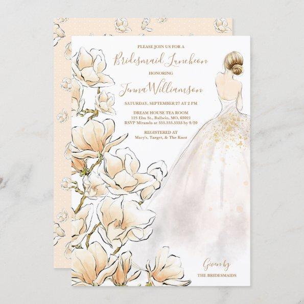 Gold Magnolia Bridesmaid Luncheon Invitations
