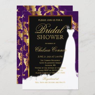 Gold Marble, Black and Purple Bridal Invitations